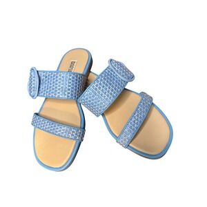 Badgley Mischka Women's Light Blue Woven Slide Sandals Buckle Detail Size 6B